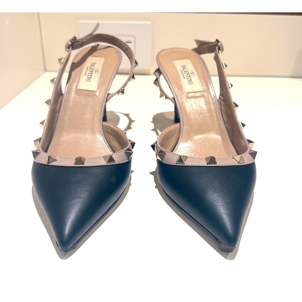 Valentino Black and Nude Rockstud Slingback Pumps